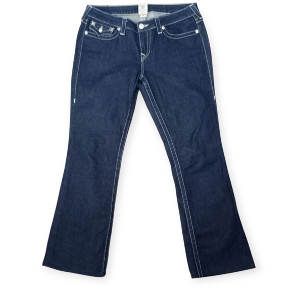 True Religion Y2K Indigo Becky Bootcut Rhinestone Flap Pocket Jeans Sz.32 EUC - Picture 1 of 9